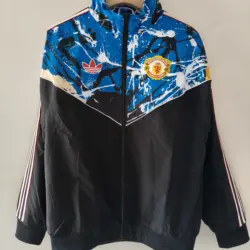 Manchester United black and green flocked patch single-sided windbreaker