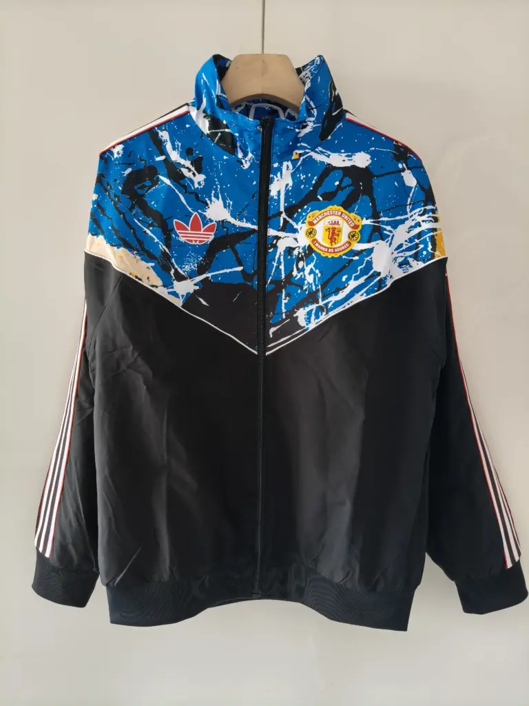 Manchester United black and green flocked patch single-sided windbreaker