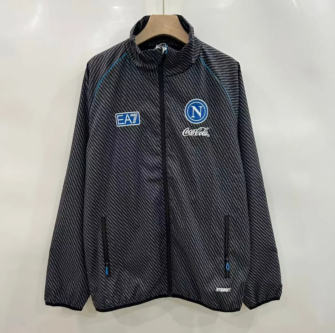 Naples black and gray pad printed single-sided embroidered trench coat Naples black and gray pad printed single-sided embroidered trench coat