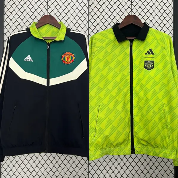 New Manchester United striped green double-sided embroidered windbreaker New Manchester United striped green double-sided embroidered windbreaker