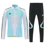 2026 Adidas White&Light Blue Stripes Full Zipper Jacket Tracksuit + Long Pants