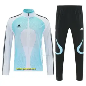 2026 Adidas White&Light Blue Stripes Full Zipper Jacket Tracksuit + Long Pants