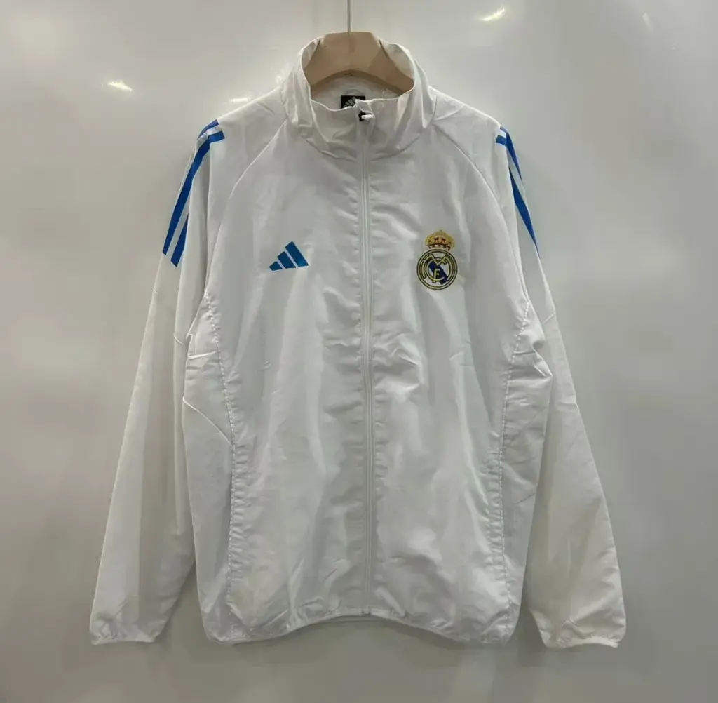 Real Madrid white three-sided blue single-sided embroidered windbreaker