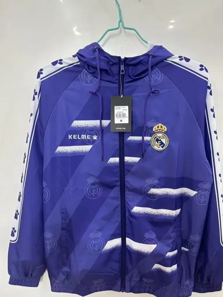 Retro Real Madrid Purple Blue Single Sided Hooded Windbreaker