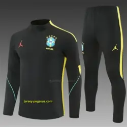 2026 Brazil Black & Yellow Half Zipper Jacket Tracksuit + Long Pants