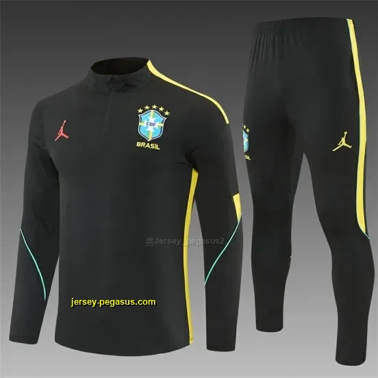 2026 Brazil Black & Yellow Half Zipper Jacket Tracksuit + Long Pants
