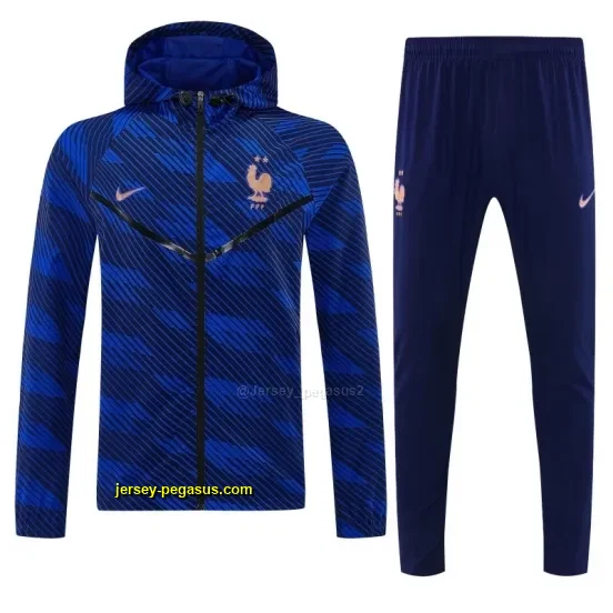 2026 France Navy Blue Full Zipper Hooded Jacket Tracksuit + Long Pants