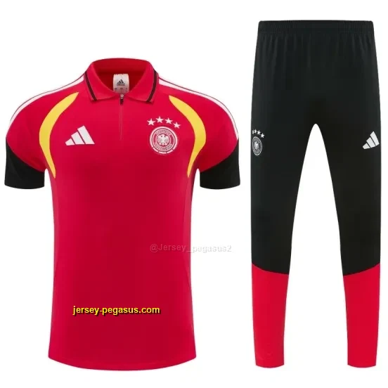 2026 German Red & Black Half-Zip Polo Short Sleeve Tracksuit + Long Pants