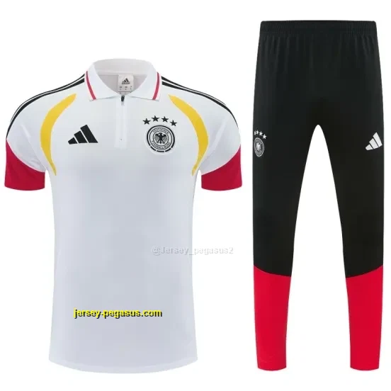 2026 German White & Black Half-Zip Polo Short Sleeve Tracksuit + Long Pants