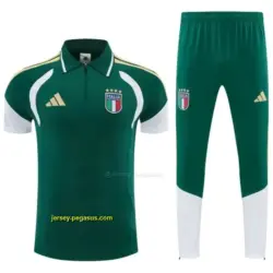 2026 Italy Green & White Half-Zip Polo Short Sleeve Tracksuit + Long Pants