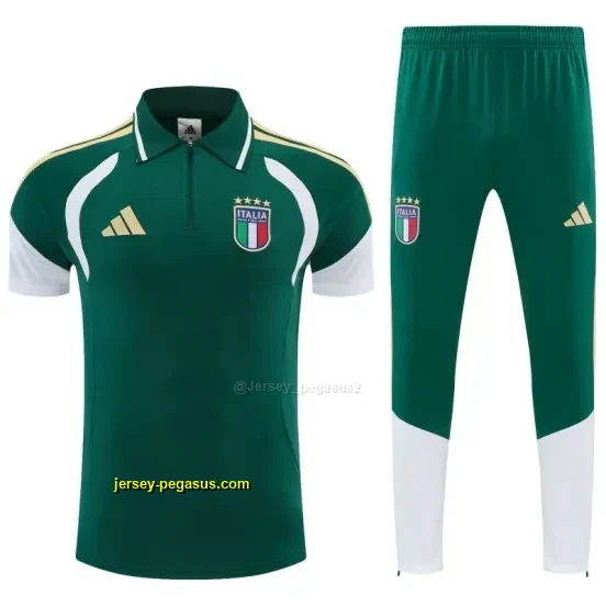 2026 Italy Green & White Half-Zip Polo Short Sleeve Tracksuit + Long Pants