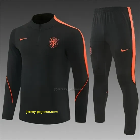 2026 Netherlands Black & Orange Half Zipper Jacket Tracksuit + Long Pants
