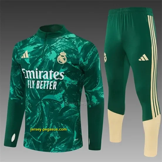 2026 Real Madrid Dark Green Camouflage Half Zipper Jacket Tracksuit + Long Pants