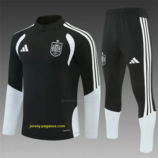 2026 Spain Black & White Half Zipper Jacket Tracksuit + Long Pants