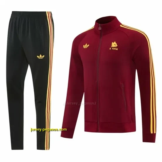 2026-27 AS Roma Burgundy & Gold Full Zipper Jacket Tracksuit +Black Long Pants