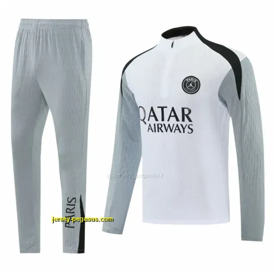 2026-27 Paris Saint-Germain White Half Zipper Jacket Tracksuit + Light Grey Long