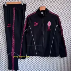 AC Milan Black with Red Full zipper Jacket Tracksuit+ long pants