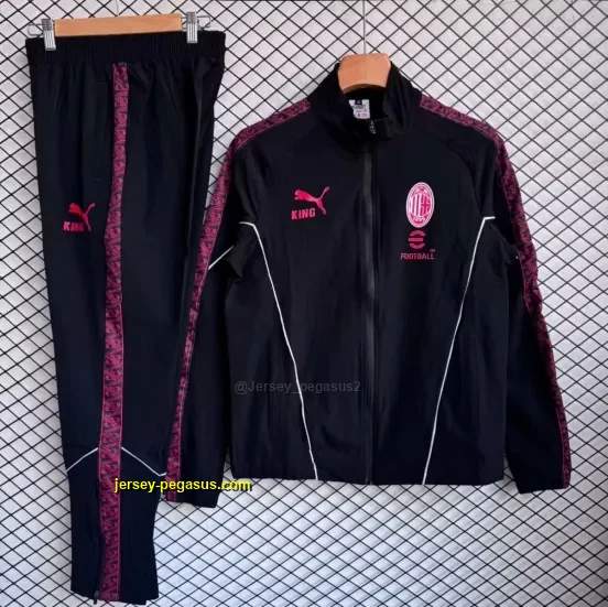 AC Milan Black with Red Full zipper Jacket Tracksuit+ long pants
