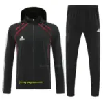 Adidas Black With Red logo Full Zipper Hooded Jacket Tracksuit + Long Pants
