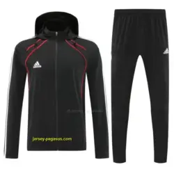 Adidas Black With Red logo Full Zipper Hooded Jacket Tracksuit + Long Pants