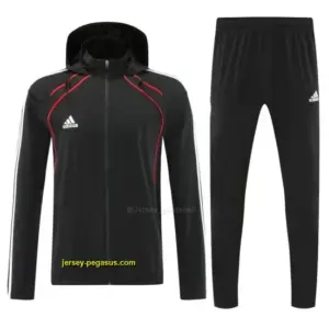 Adidas Black With Red logo Full Zipper Hooded Jacket Tracksuit + Long Pants