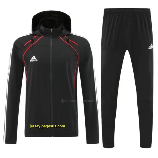 Adidas Black With Red logo Full Zipper Hooded Jacket Tracksuit + Long Pants
