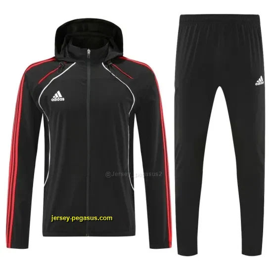 Adidas Black With Red stripes Full Zipper Hooded Jacket Tracksuit + Long Pants