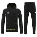 Adidas Black With White logo Full Zipper Hooded Jacket Tracksuit + Long Pants