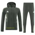 Adidas Dark Olive Green Full Zipper Hooded Jacket Tracksuit + Long Pants