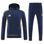 Adidas Navy Blue With Yellow logo Full Zipper Hooded Jacket Tracksuit + Long Pan