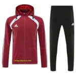 Adidas Red Full Zipper Hooded Jacket Tracksuit + Black Long Pants