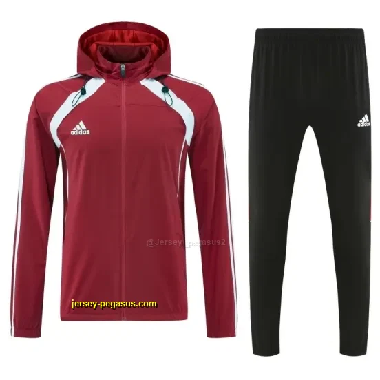 Adidas Red Full Zipper Hooded Jacket Tracksuit + Black Long Pants