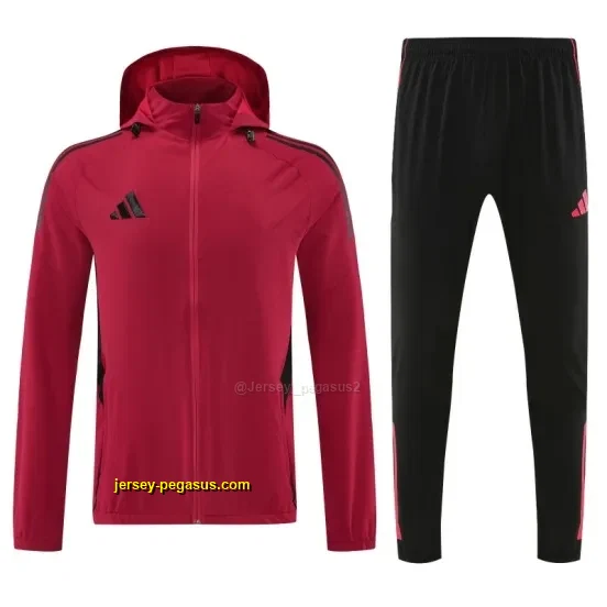 Adidas Red Full Zipper Hooded Jacket Tracksuit +Black Long Pants