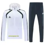 Adidas White Full Zipper Hooded Jacket Tracksuit + Long Pants