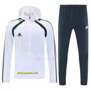 Adidas White Full Zipper Hooded Jacket Tracksuit + Long Pants