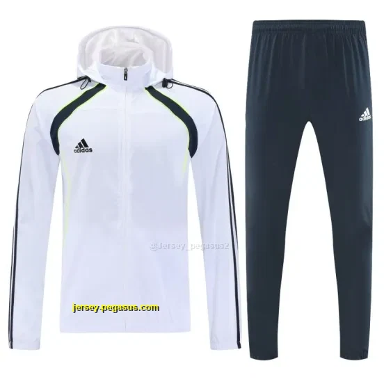 Adidas White Full Zipper Hooded Jacket Tracksuit + Long Pants