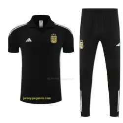 Argentina Black Polo Training Shirt + Long Pants Tracksuit