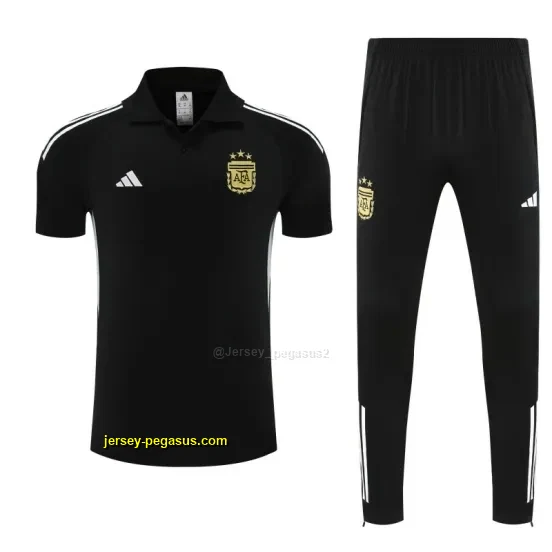 Argentina Black Polo Training Shirt + Long Pants Tracksuit