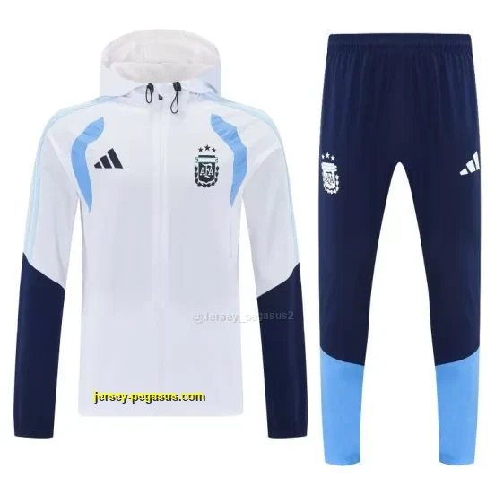 Argentina White Full Zipper Hooded Jacket Tracksuit + Long Pants
