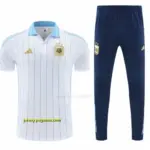Argentina White Stripes Polo Training Shirt + Navy Blue Long Pants Tracksuit
