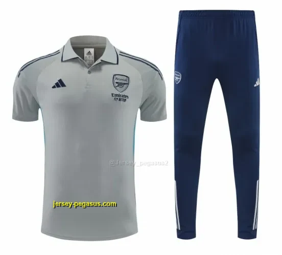 Arsenal Grey Polo Training Shirt + Long Pants Tracksuit