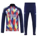 Arsenal Navy Blue Flame Print Half Zipper Jacket Tracksuit + Long Pants