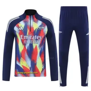 Arsenal Navy Blue Flame Print Half Zipper Jacket Tracksuit + Long Pants