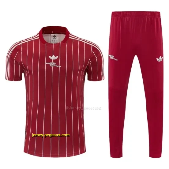 Arsenal Red Stripes Short Sleeve Tracksuit + Long Pants