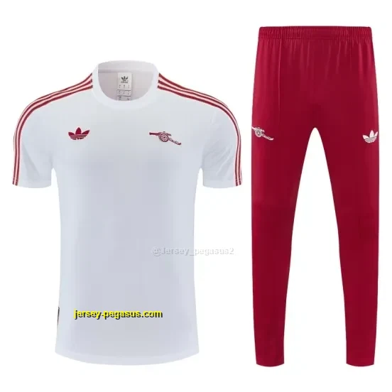 Arsenal White & Red Short Sleeve Tracksuit + Long Pants