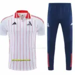 Arsenal White&Red Stripes Polo Training Shirt + Long Pants Tracksuit