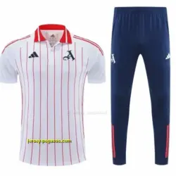 Arsenal White&Red Stripes Polo Training Shirt + Long Pants Tracksuit