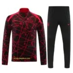 Atletico Madrid Black with Red Geometric Lines Pattern Half Zipper Jacket Tracks