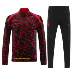 Atletico Madrid Black with Red Geometric Lines Pattern Half Zipper Jacket Tracks