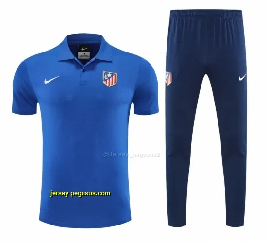 Atletico Madrid Blue Polo Training Shirt + Long Pants Tracksuit